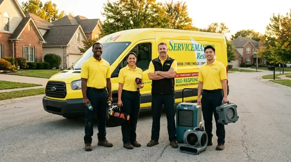 Basement flood cleanup and water extraction by ServiceMaster Restoration Services